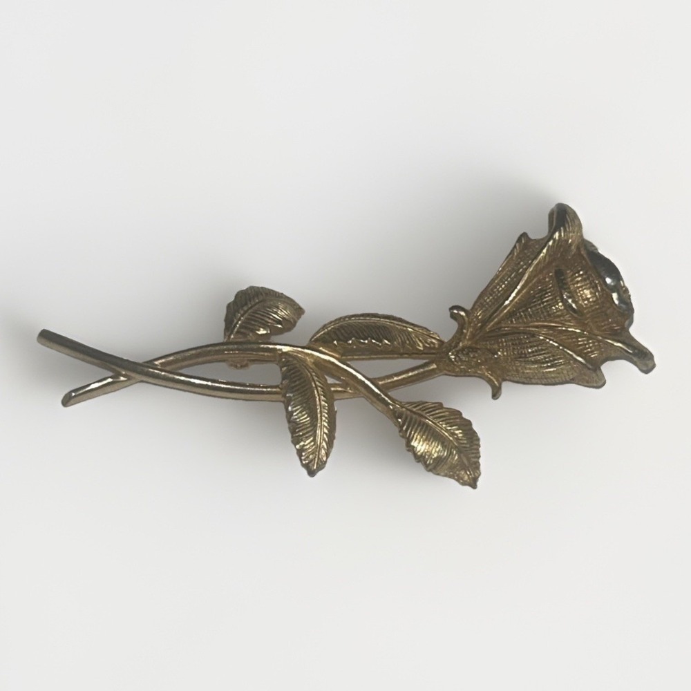 Vintage CASTLECLIFF Gold-Tone‎ Rose Brooch Pin MCM